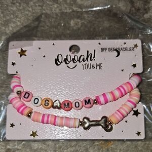 Oooh! You & Me Pink and White Dog Mom Heishi Bracelet